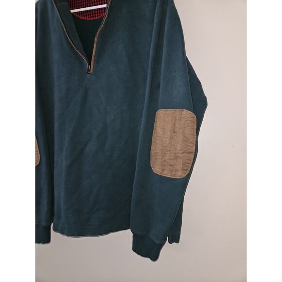 Woolrich Pullover Sweater Men's Medium 1/4 Zip Long Sleeve Elbow Patch Green - Picture 3 of 8